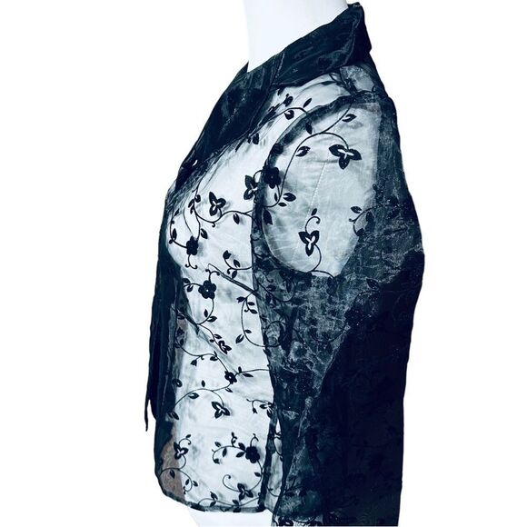 I.N.Studio Black Sheer Embroidered Top Sz Medium Petite - Picture 6 of 8